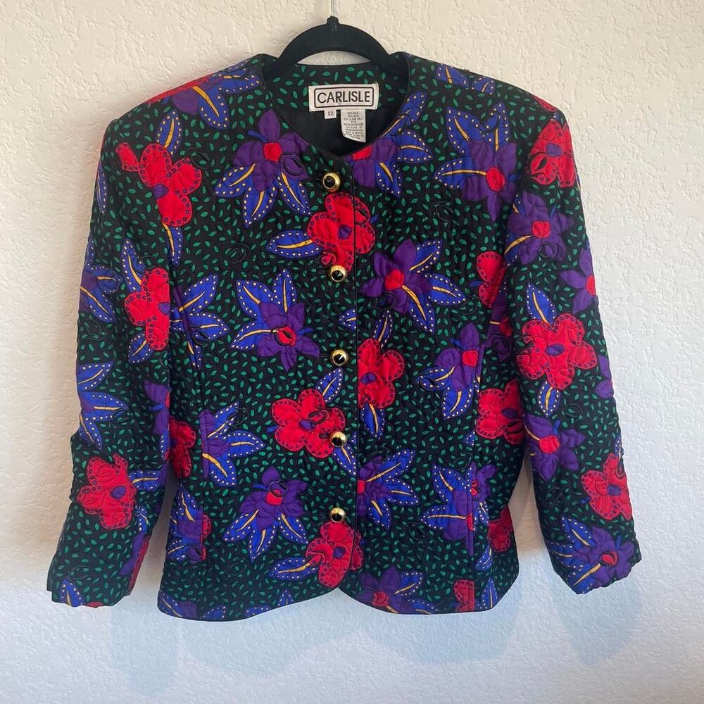 Carlisle Fully Lined Padded Silk And Wool Floral Jacket Size 12 Medium